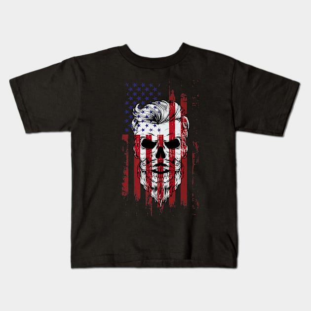 Flag Beard Skull Kids T-Shirt by Feliz ZombiePunk